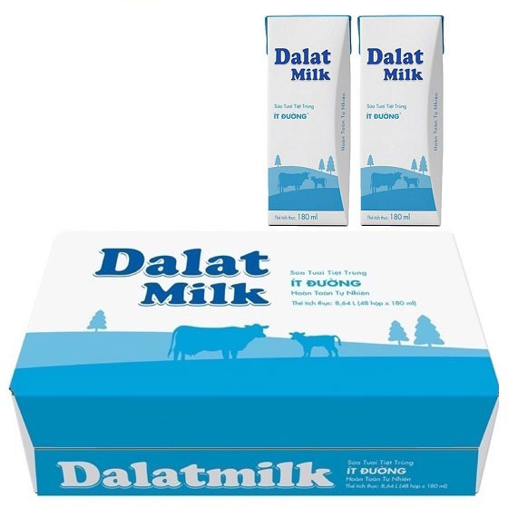Sữa tươi Dalatmilk ít đường hộp 180ml.