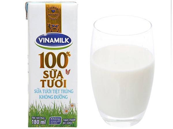 sữa tươi tiệt trùng vinamilk không đường hộp 180ml