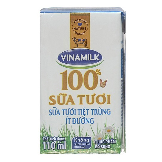 Sữa tươi tiệt trùng Vinamilk ít đường hộp 110ml