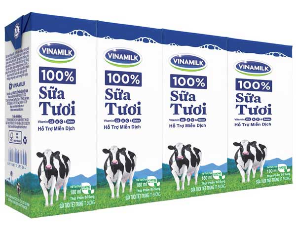 sữa tươi tiệt trùng vinamilk ít đường hộp 180ml