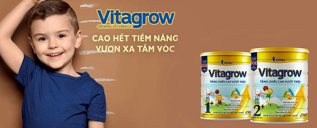 sữa Vitagrow 1+ tăng chiều cao vượt trội cho trẻ từ 1-2 tuổi, lon 900g