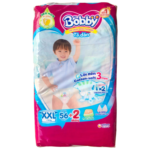 Tã dán Bobby size XXL 56 miếng cho trẻ trên 16kg
