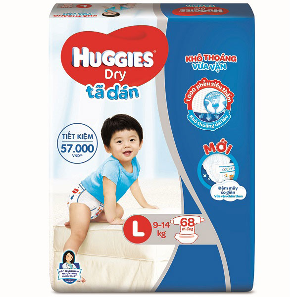 Tã dán Huggies size L 68 miếng cho trẻ 8-13 kg 