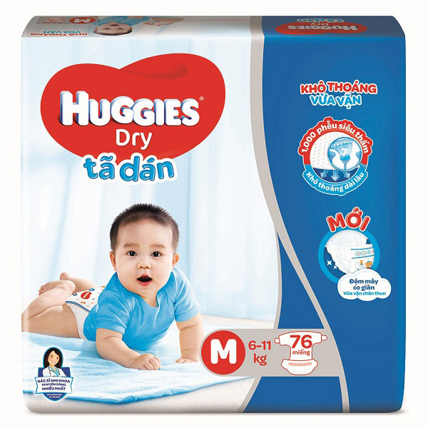 Tã dán Huggies size M 74 miếng cho trẻ 5-10 kg 
