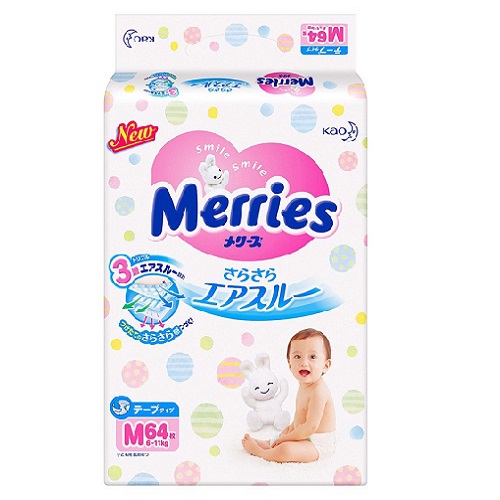 Tã Dán Merries nội địa Nhật size M 64 miếng cho trẻ 6-11kg