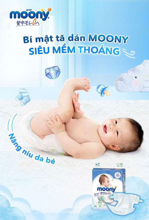 Tã Dán Moony size M 64 miếng, cho bé 6-11kg