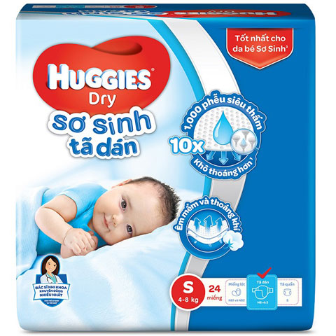 Tã dán Huggies size S 24 miếng cho trẻ 4-8 kg 