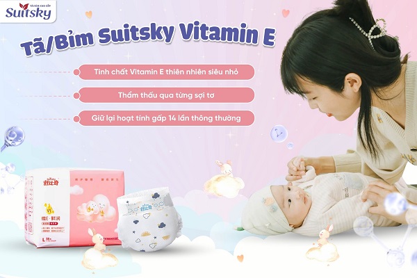 Tã dán Suitsky Vitamin E size M 42 miếng cho bé 6-11 kg