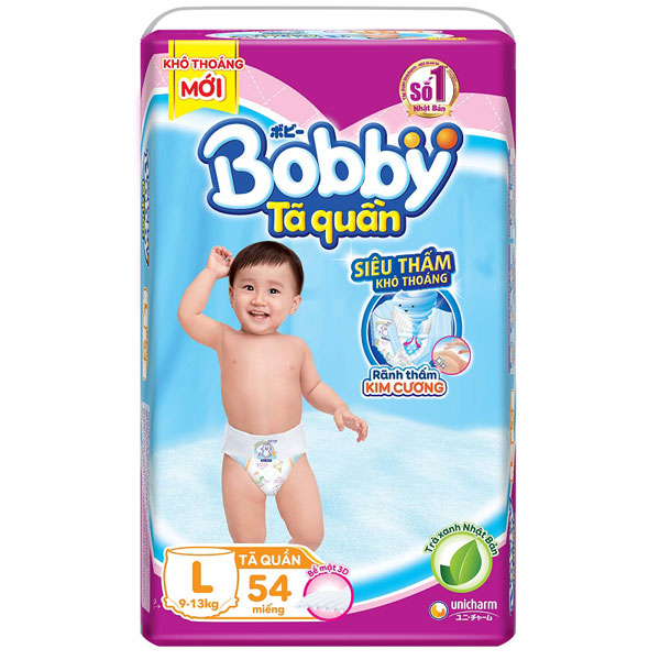 Tã quần Bobby size L 54 miếng cho trẻ 9-13kg 