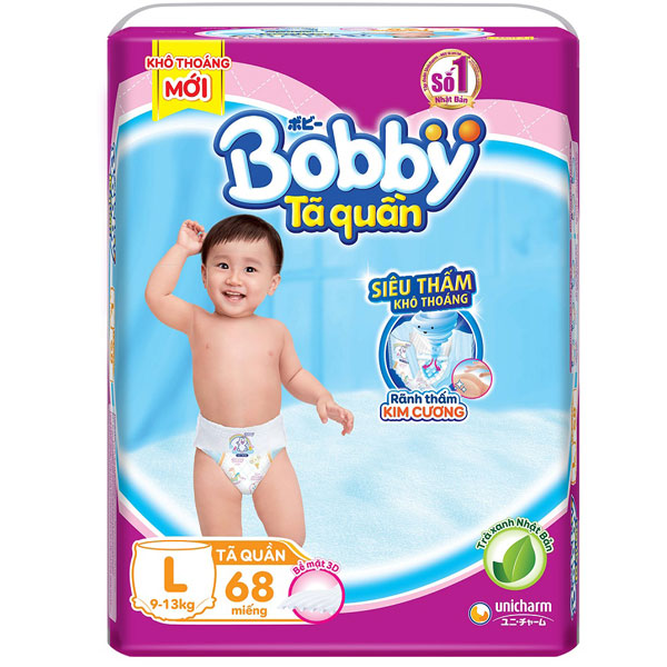 Tã quần Bobby size L 68 miếng cho trẻ 9-13kg 