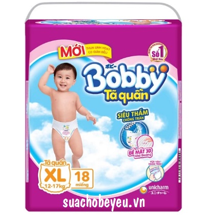 Tã quần Bobby size XL18 miếng, cho trẻ 12-17kg