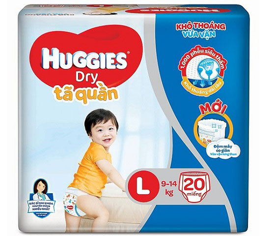 Tã quần Huggies dry size L20 miếng, cho trẻ từ 9-14kg