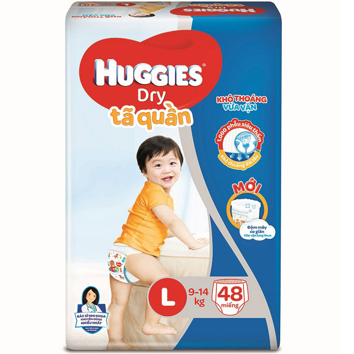 tã quần huggies dry size L 48 miếng, 9 - 14kg