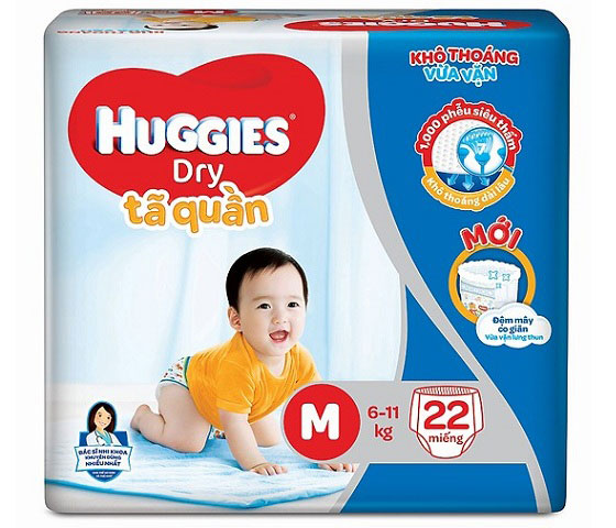 Tã quần Huggies dry size M22 miếng, cho trẻ từ 6-11kg
