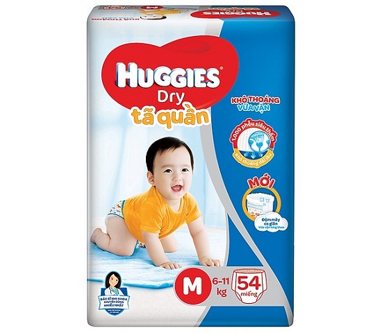 Tã quần huggies dry size M 54 miếng, cho trẻ từ 6-11kg