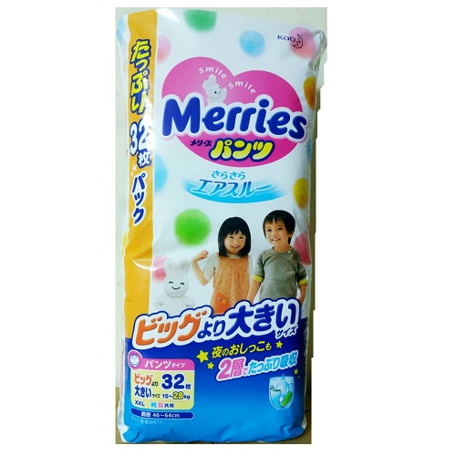 Tã Quần Merries Jumpo size XXL 32 miếng cho trẻ 15-28kg