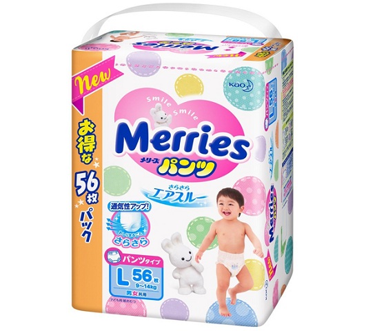 Tã Quần Merries nhập khẩu nhật bản size L 56 miếng cho trẻ 9-14kg