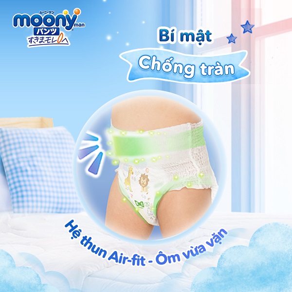 Tã Quần Moony Bé Trai size L 44 miếng cho bé từ 9-14kg