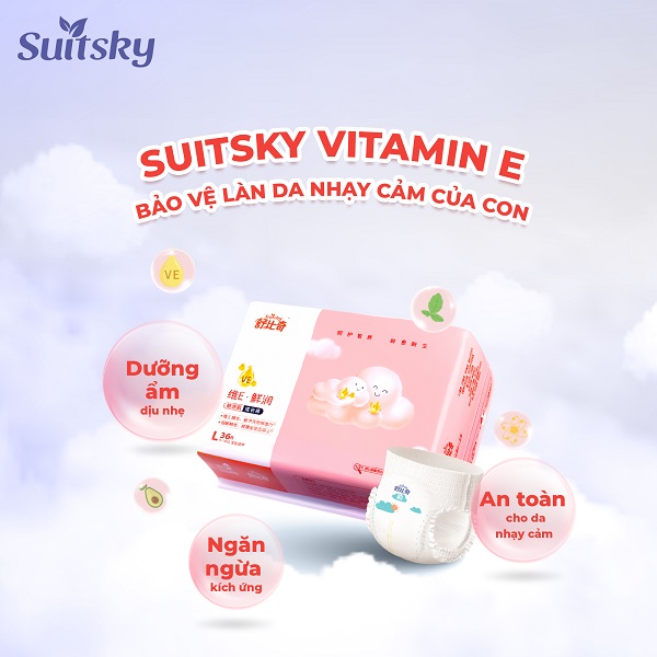 Tã quần Suitsky Vitamin E size L 36 miếng cho bé  9-14 kg