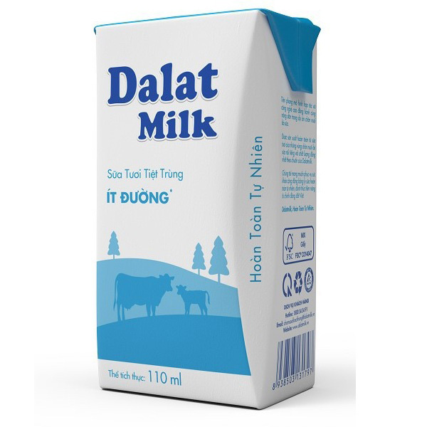 Thùng Sữa Tươi Tiệt Trùng Dalatmilk Ít  Đường, Hộp 110ml