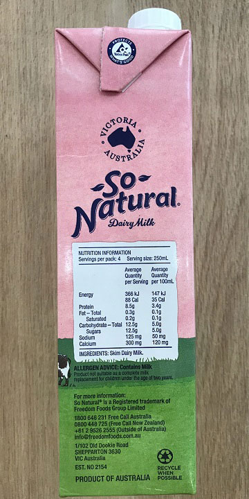 Sữa tươi tách béo So Natural Úc hộp 1 lít