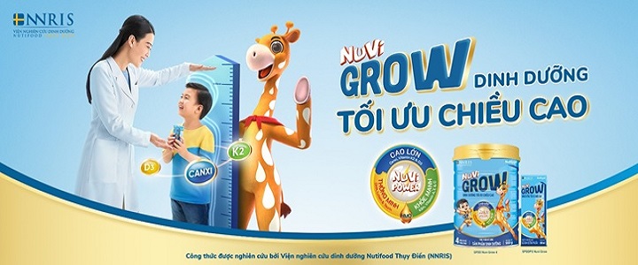 Sữa bột Nuvi Grow tăng chiều cao lon 900g cho trẻ trên 2 tuổi 