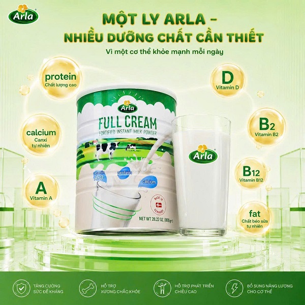 Sữa bột Arla nguyên kem lon 800g nhập khẩu Đan Mạch