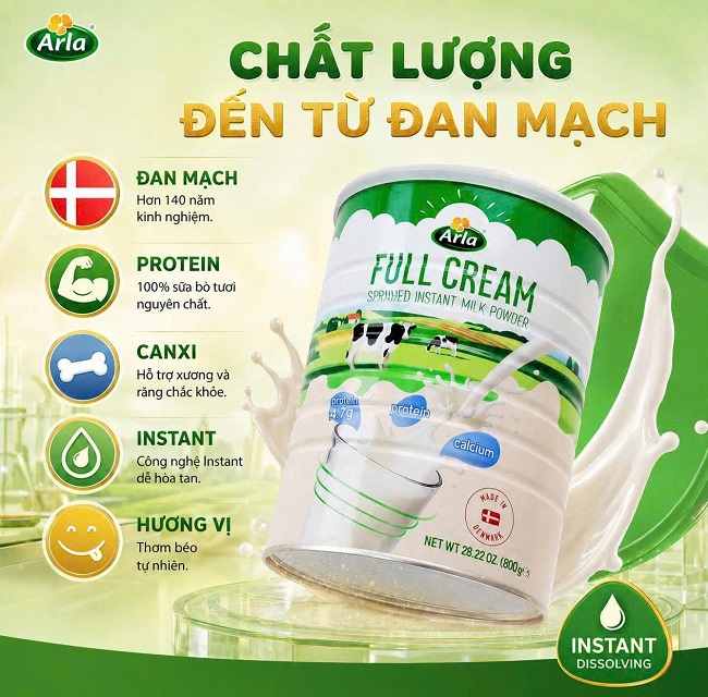 Sữa bột Arla nguyên kem lon 800g nhập khẩu Đan Mạch
