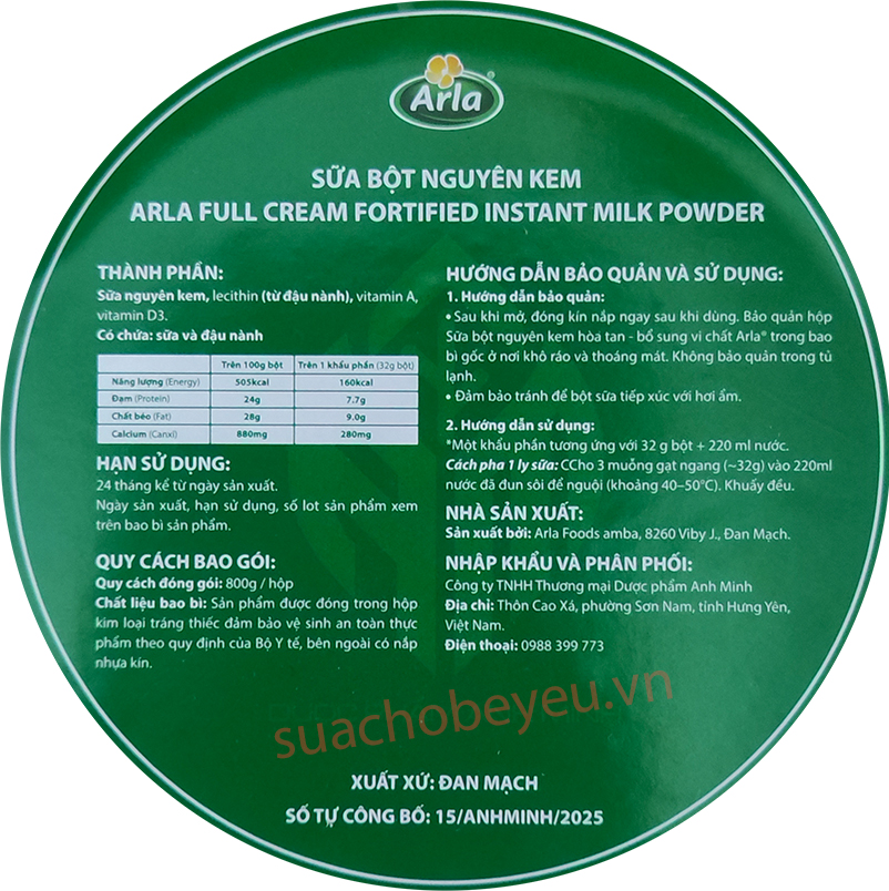 Sữa bột Arla nguyên kem lon 800g