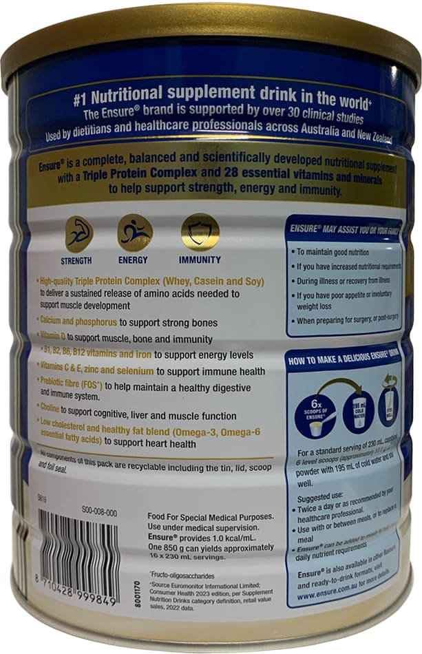 Sữa Ensure Úc lon 850g dinh dưỡng người lớn tuổi