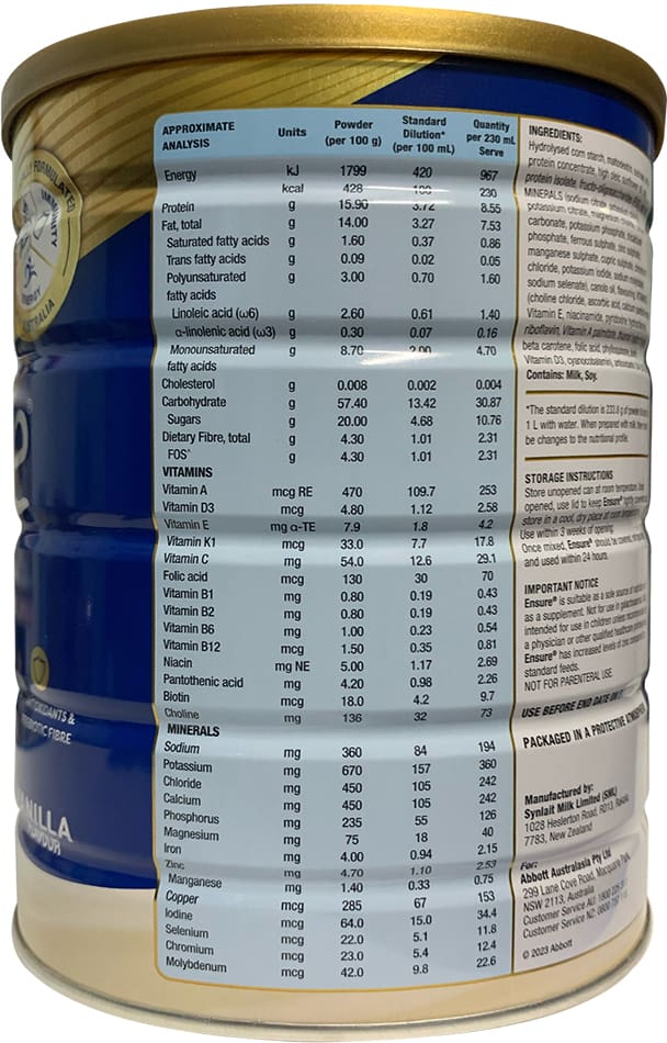 Sữa Ensure Úc lon 850g dinh dưỡng người lớn tuổi