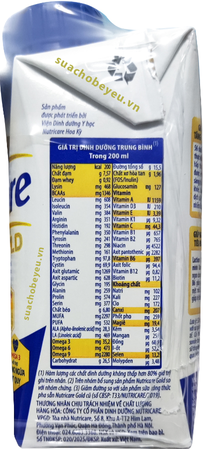Sữa NutriCare Gold cho người lớn tuổi hộp 200ml
