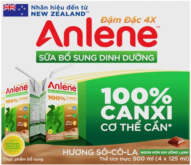 lốc sữa anlene đậm đặc 4x hương socola hộp 125ml