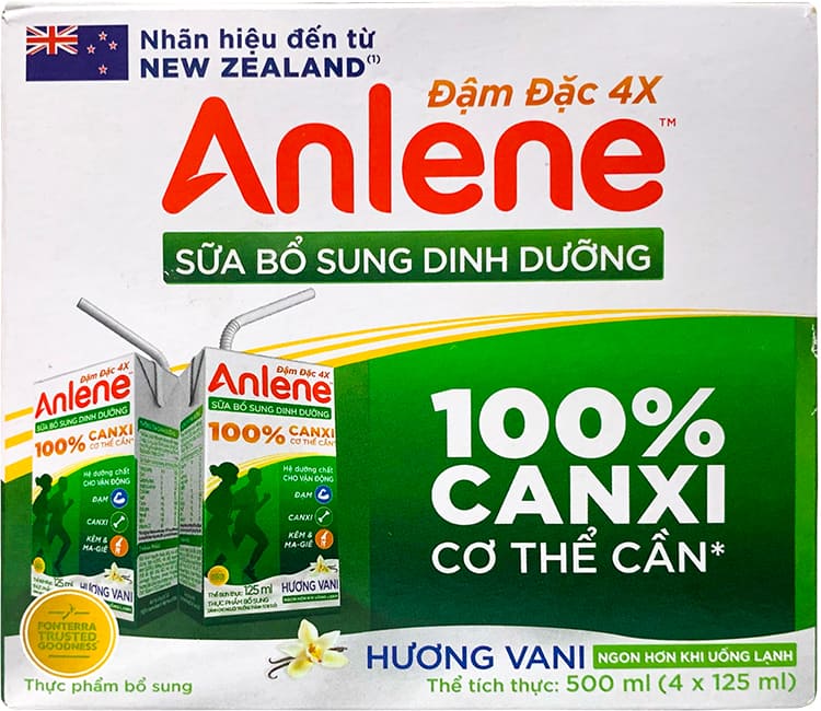 lốc sữa anlene đậm đặc 4x hương vani hộp 125ml