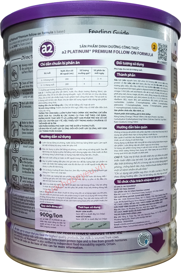 Sữa a2 Platinum số 2 lon 900g cho trẻ từ 6-12 tháng
