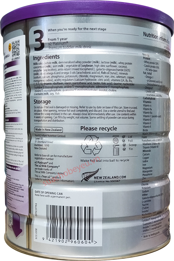 Sữa a2 Platinum số 2 lon 900g cho trẻ từ 6-12 tháng