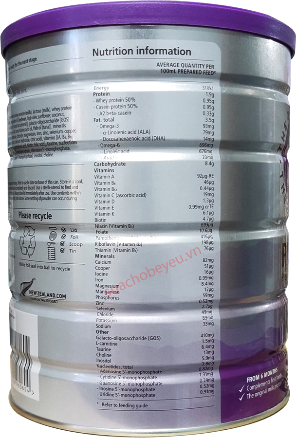 Sữa a2 Platinum số 2 lon 900g cho trẻ từ 6-12 tháng