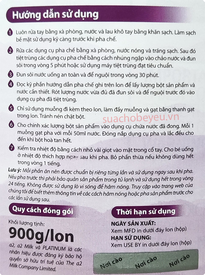 Sữa a2 Platinum số 2 lon 900g cho trẻ từ 6-12 tháng