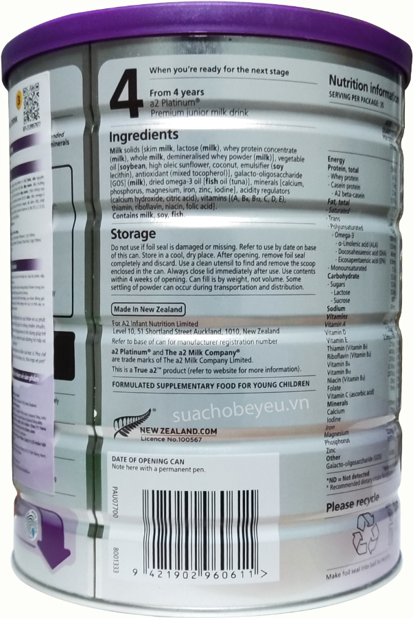 Sữa a2 Platinum số 3 lon 900g cho trẻ từ 1 tuổi