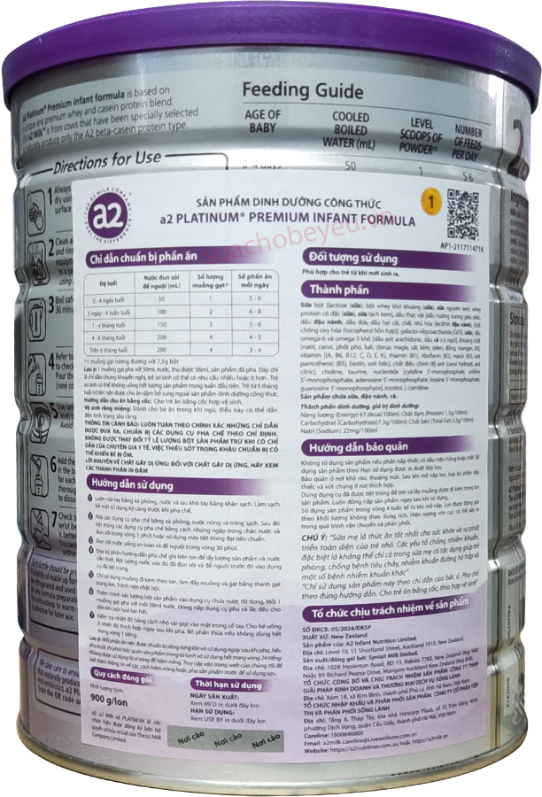 Sữa a2 Platinum số 1 lon 900g cho trẻ từ 0 đến 6 tháng