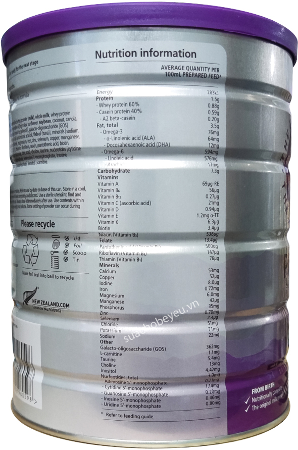 Sữa a2 Platinum số 1 lon 900g cho trẻ từ 0 đến 6 tháng