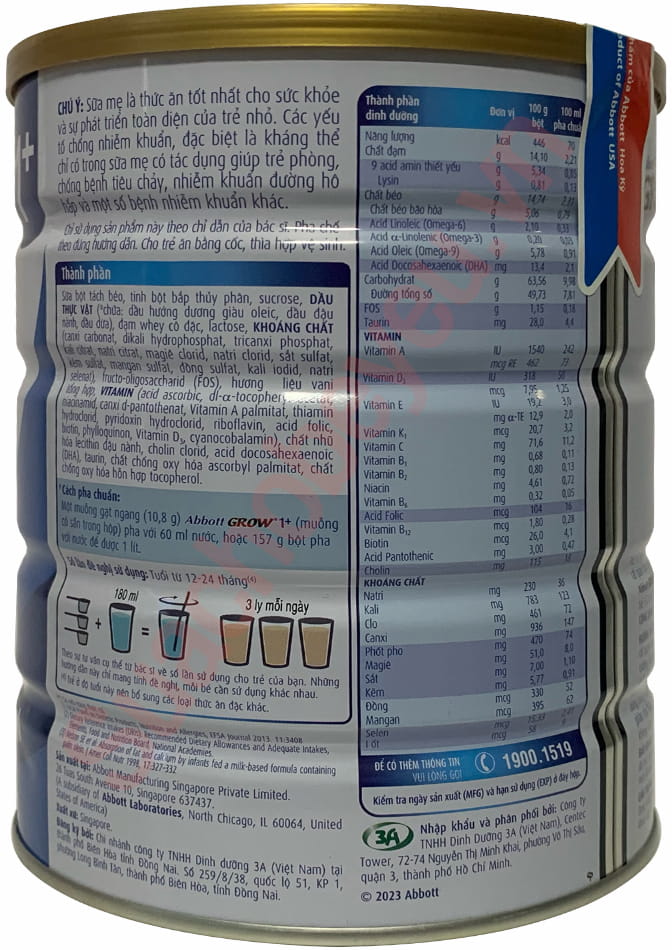 Sữa bột Abbott Grow 1+ lon 850g cho trẻ 1-2 tuổi