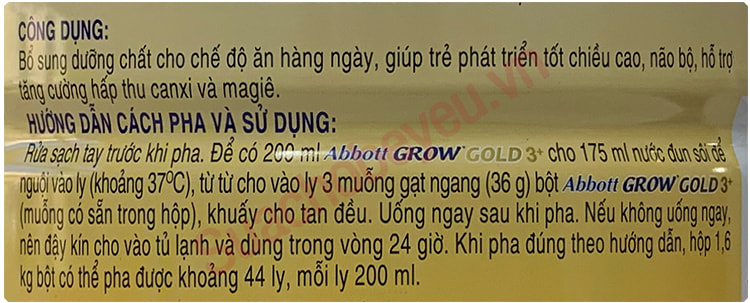 Sữa bột Abbott Grow Gold 3+ lon 1.6kg cho trẻ 3-6 tuổi