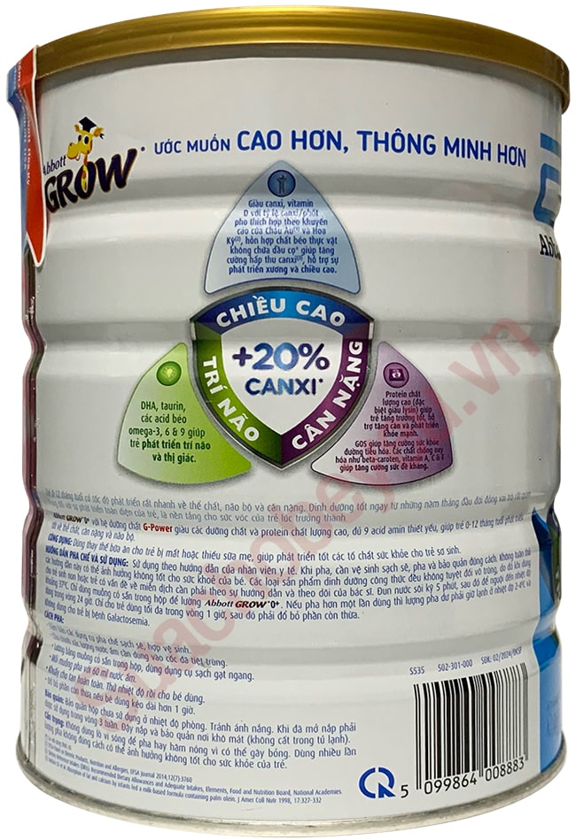Sữa Abbott Grow số 0+ lon 850g cho trẻ 0-12 tháng tuổi