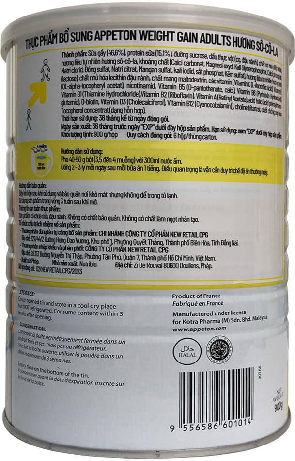 Sữa Appeton Weight Gain hương Socola lon 900g