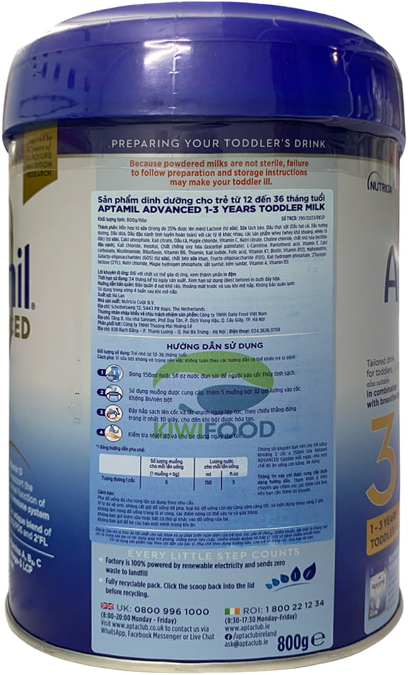 sữa aptamil advanced số 3 nhập khẩu anh lon 800g