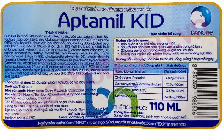 Sữa pha sẵn Aptamil Kid hộp 110ml cho trẻ từ 1 tuổi