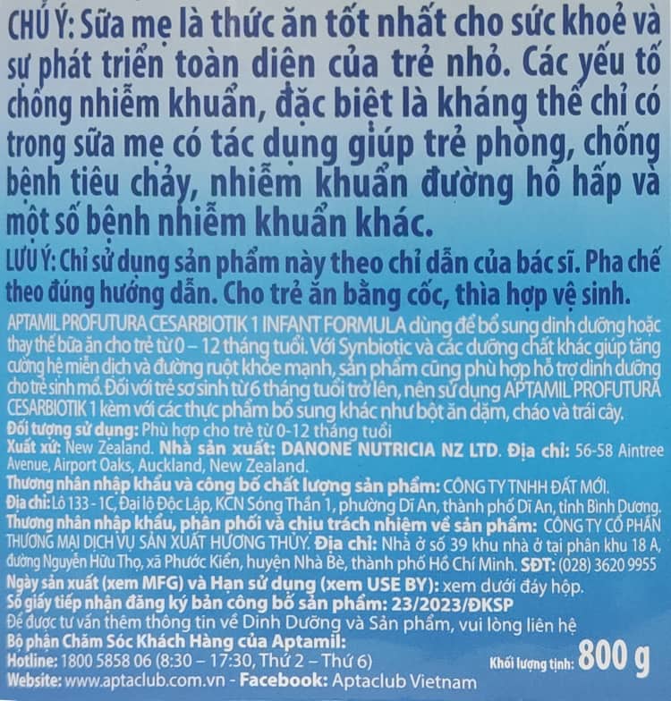 Sữa Aptamil Profutura số 1 800g New Zealand cho trẻ 0-12 tháng