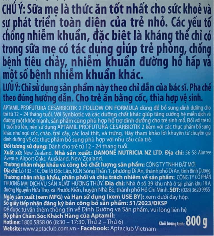 Sữa Aptamil Profutura số 2 lon 800g New Zealand cho trẻ 1-2 tuổi