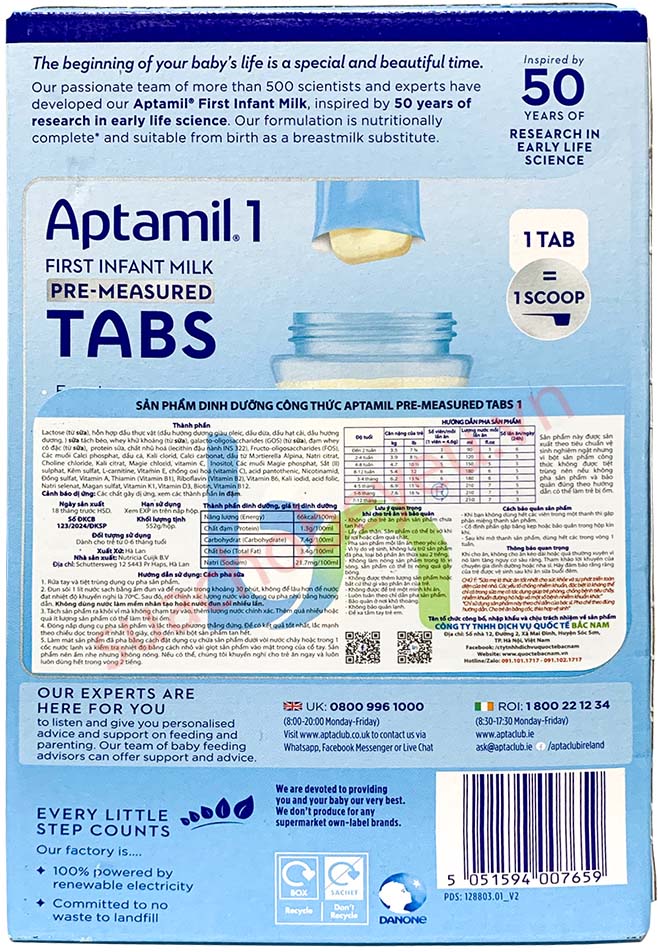 Sữa Aptamil thanh hộp 552g cho trẻ từ 0-6 tháng tuổi